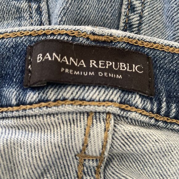 Banana Republic High-Rise Wide Leg Crop Blue Jeans Sz 26 Med Wash Frayed‎ Ankle - Picture 6 of 9